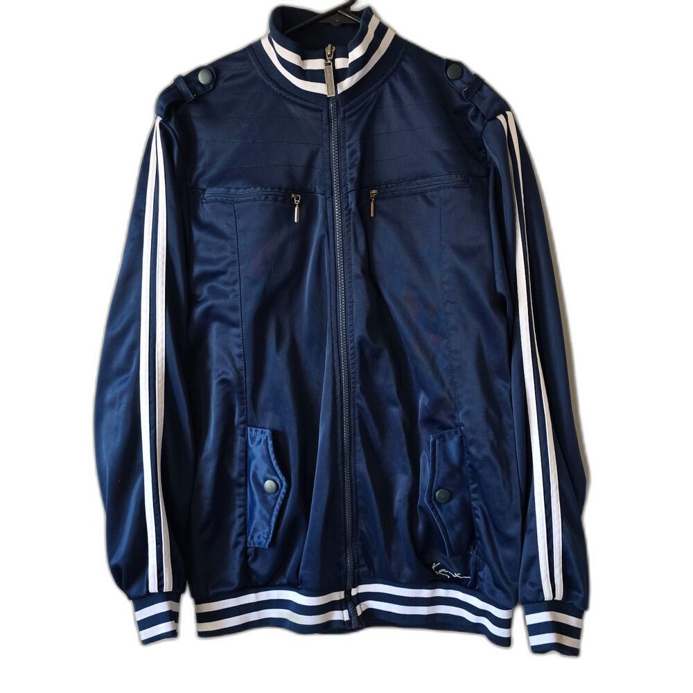 Vintage Karl Kani Varsity Track Jacket Embroidery Navy Blue White W M Y2K/90's